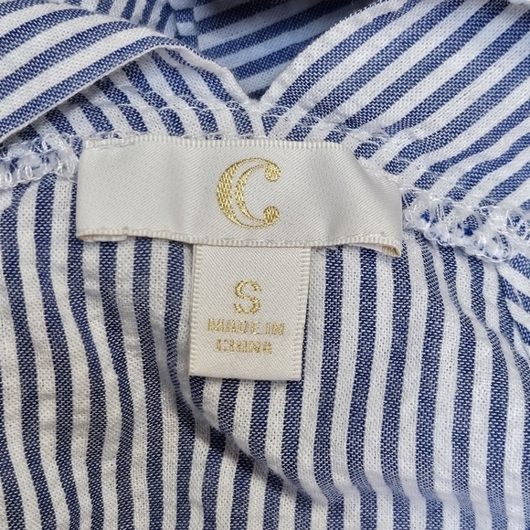 Charming Charlie Blue & White Stripped Ruffle Hem Top with Bow Accent Back Sz S - Picture 7 of 8